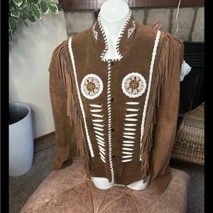Eagle Wear Brown Suede Fringe Navajo beaded jacket